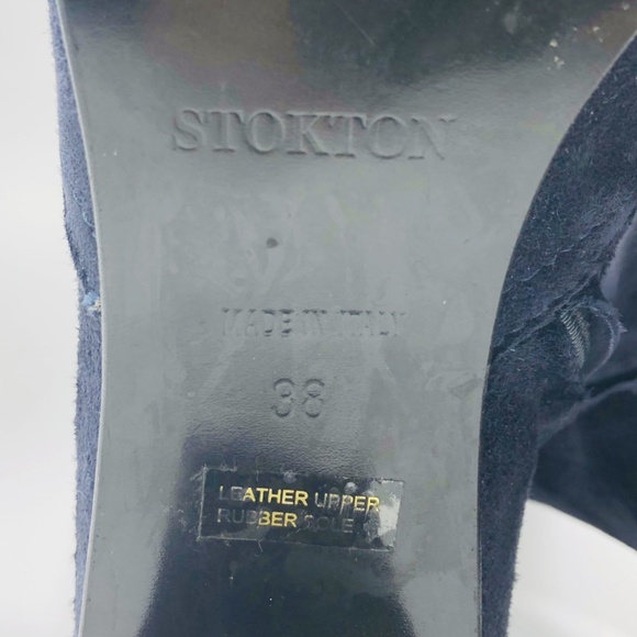 Stokton Scarpe Giovani Italy Blue Suede Block Heel Ankle Boots Women’s 38 Zip - Picture 16 of 16